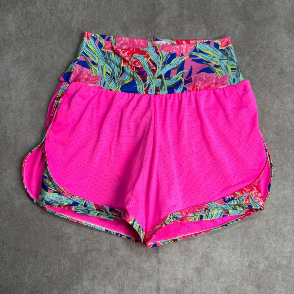 Rejane Monetti Neon Pink Tropical Floral 2-in-1 Running Shorts Womens Small P
